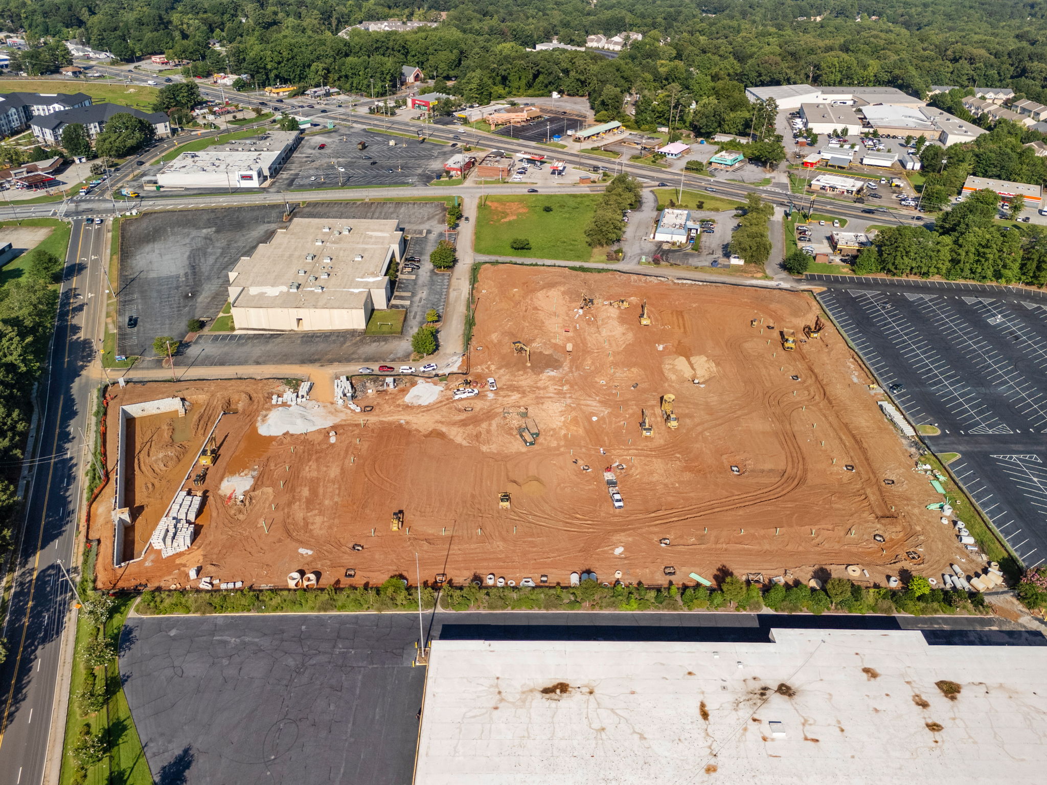 A construction site with a road.