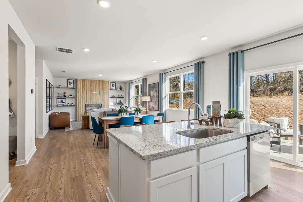 A kitchen with a large island.