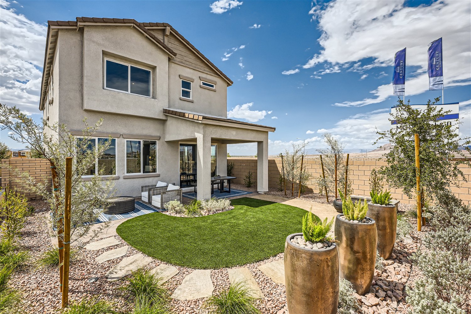 A house with a large front yard.