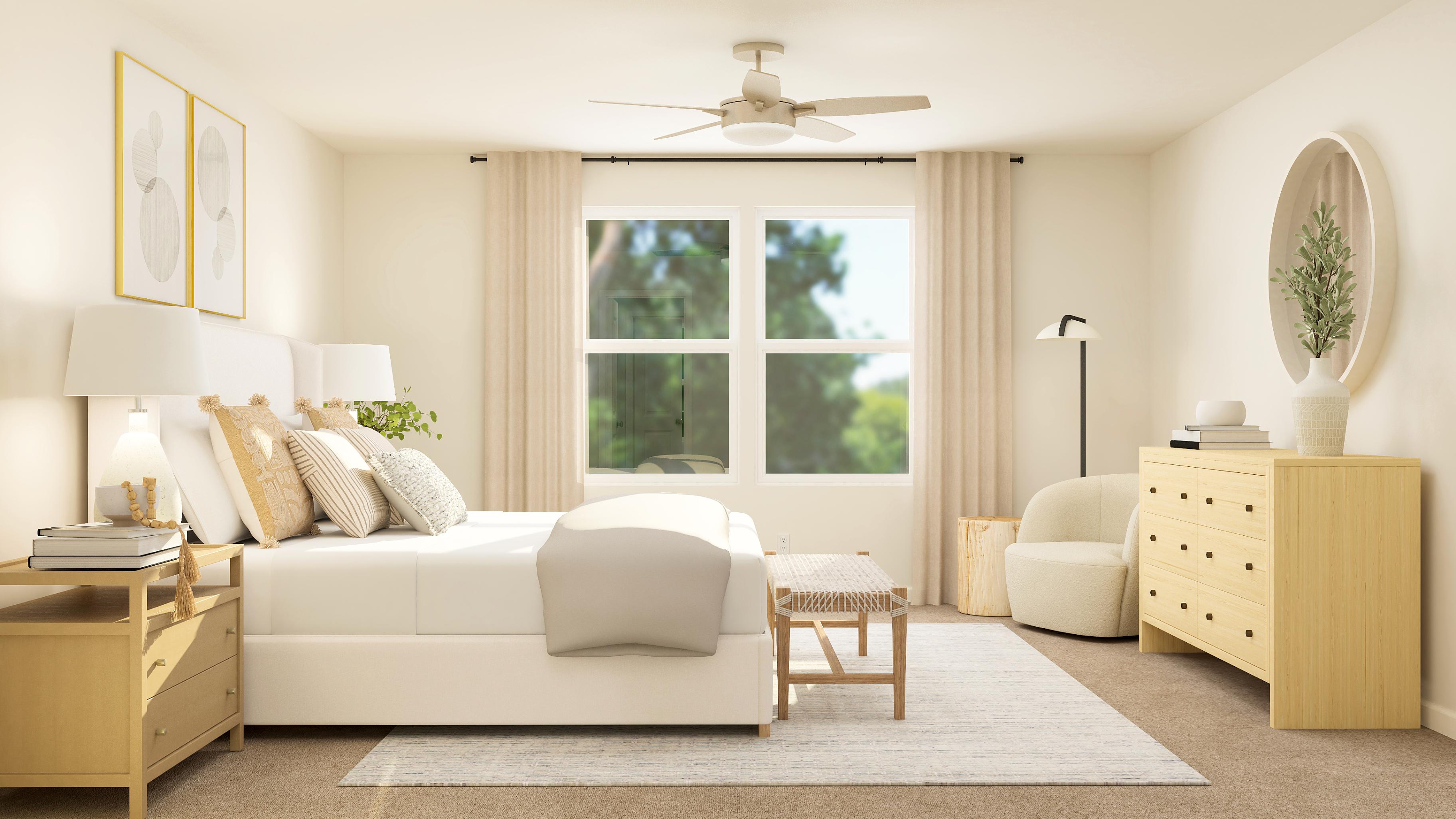 A large room with a couch and a table.