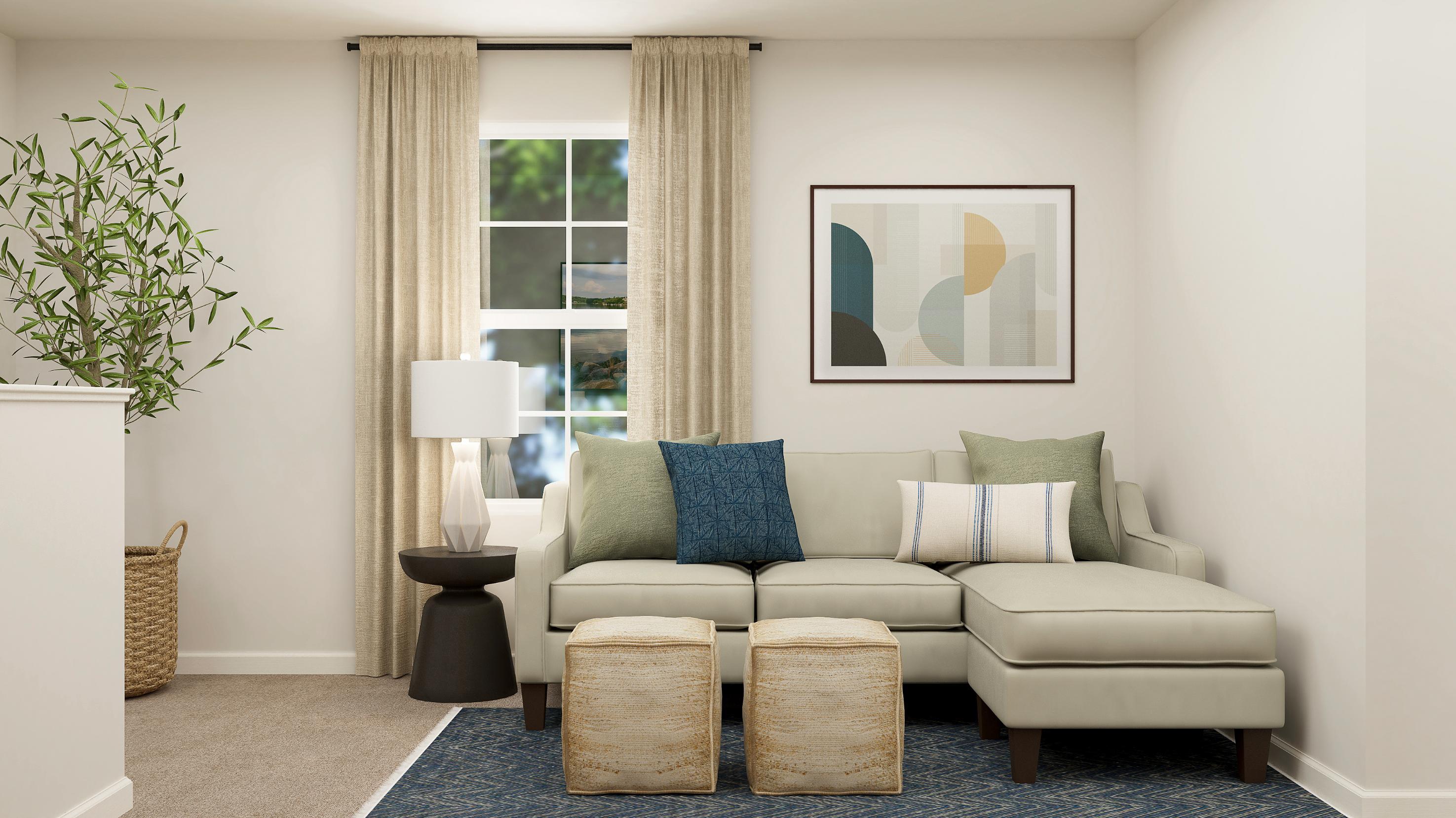 A living room with a couch and a coffee table.